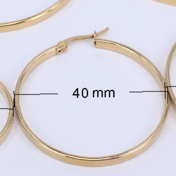 NEW 18K Yellow Gold 1.5'' Round Hoop Earrings 1 - Picture 4 of 4